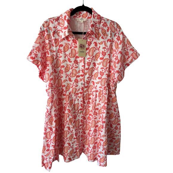 NWT White Orange Paisley Button Front Mini Dress Small - Picture 4 of 8